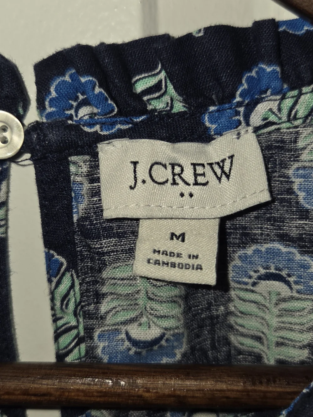 J Crew Factory Printed linen-blend ruffleneck top Womens Size M